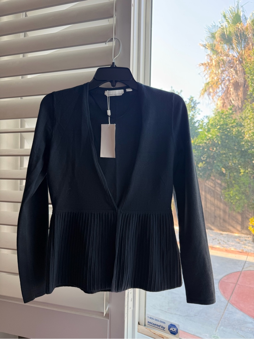 BOSS Hugo Boss NWT Black Superfine Merino Wool Peplum Cardigan Sweater